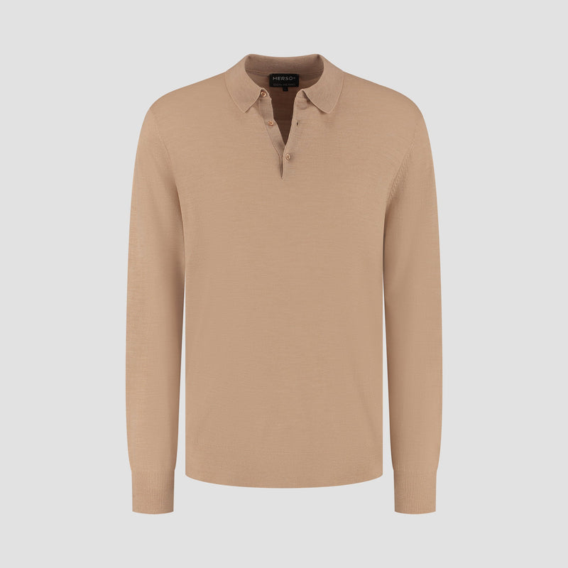 Polo Long Sleeve 100% Merino - Sahara Sand