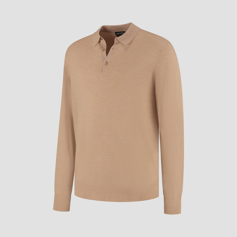 Polo Long Sleeve 100% Merino - Sahara Sand