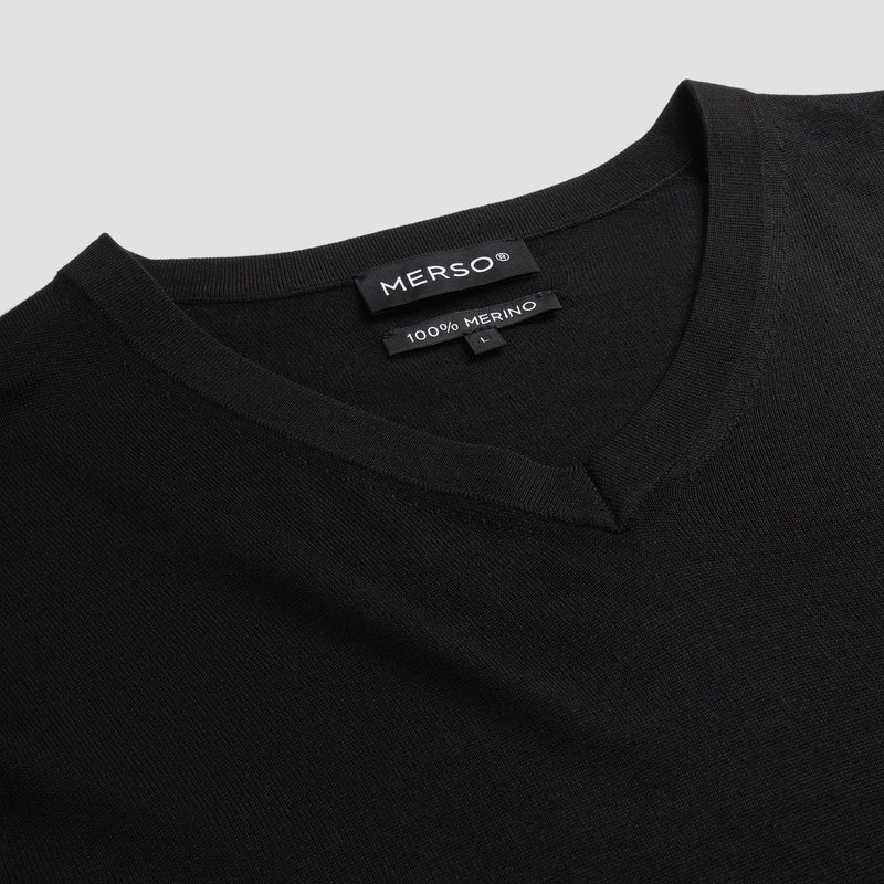 Pull V Neck 100% Merino - Basalt Black