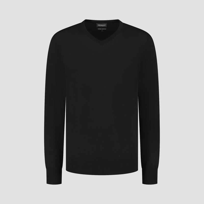 Pull V Neck 100% Merino - Basalt Black