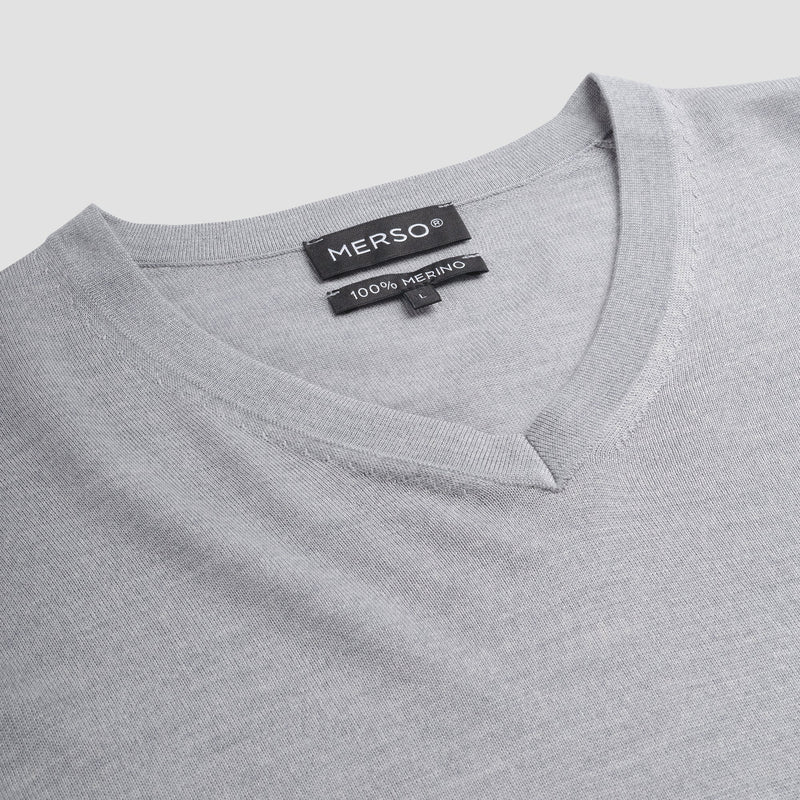 Pull V Neck 100% Merino - Moonstone Grey