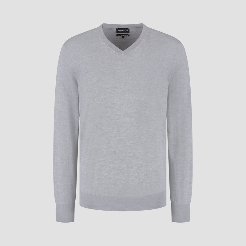 Pull V Neck 100% Merino - Moonstone Grey