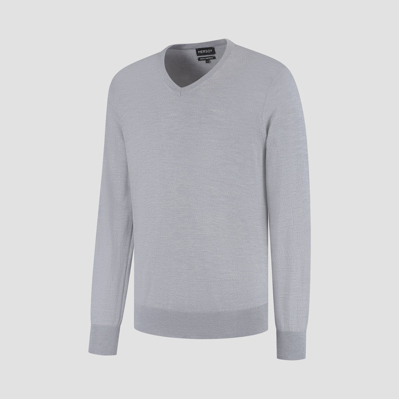 Pull V Neck 100% Merino - Moonstone Grey