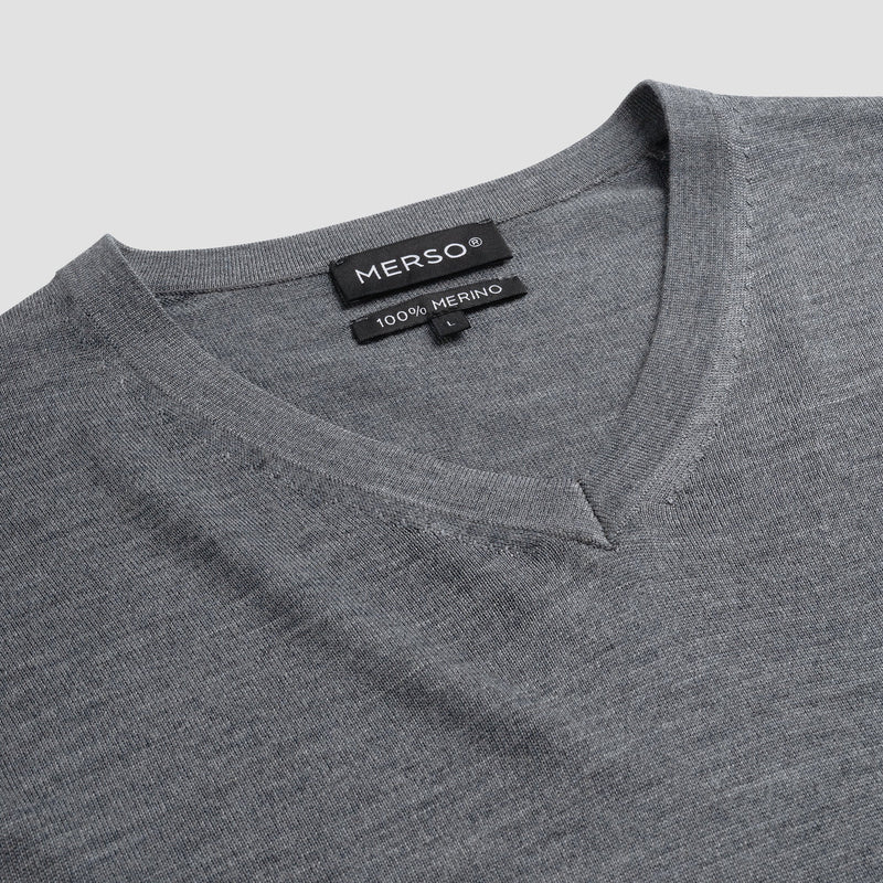 Pull V Neck 100% Merino - Storm Grey