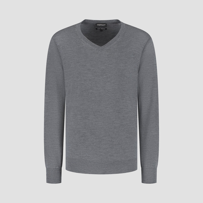 Pull V Neck 100% Merino - Storm Grey