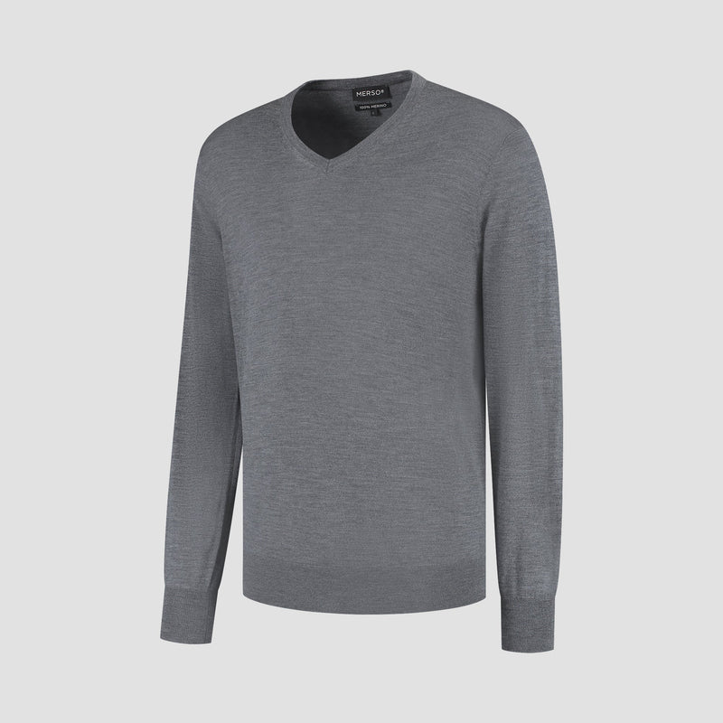 Pull V Neck 100% Merino - Storm Grey