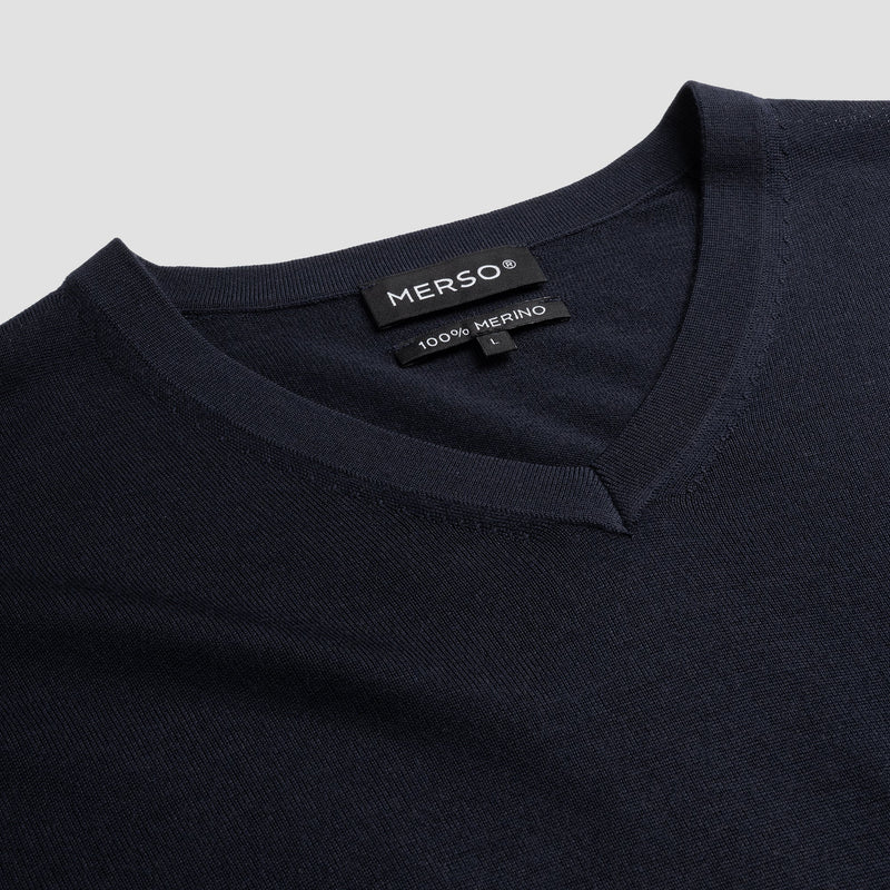 Pull V Neck 100% Merino - Navy Blue