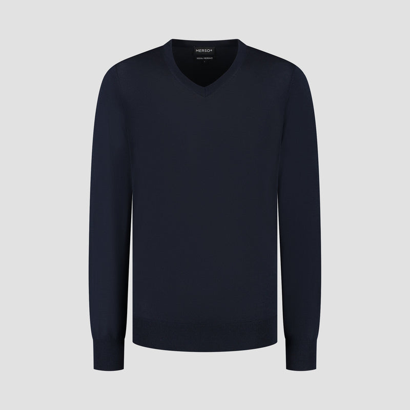 Pull V Neck 100% Merino - Navy Blue