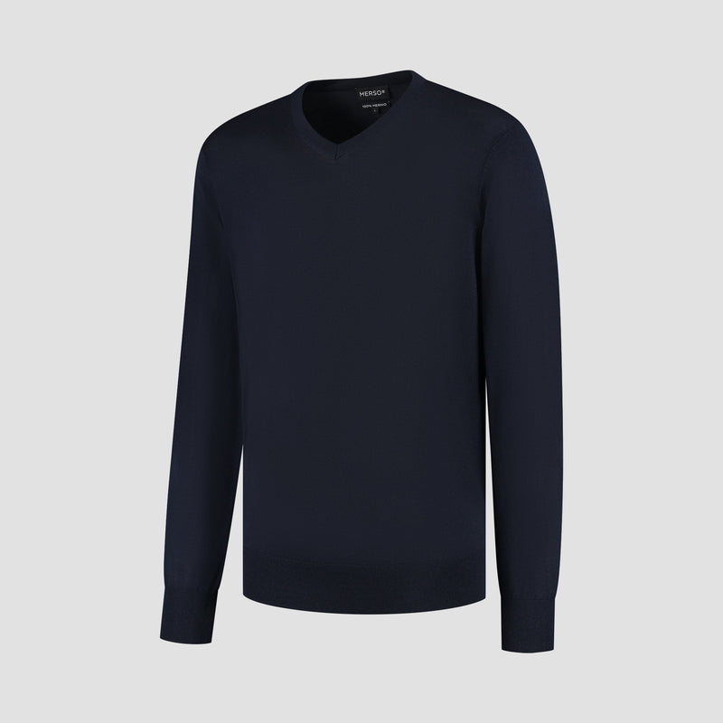 Pull V Neck 100% Merino - Navy Blue
