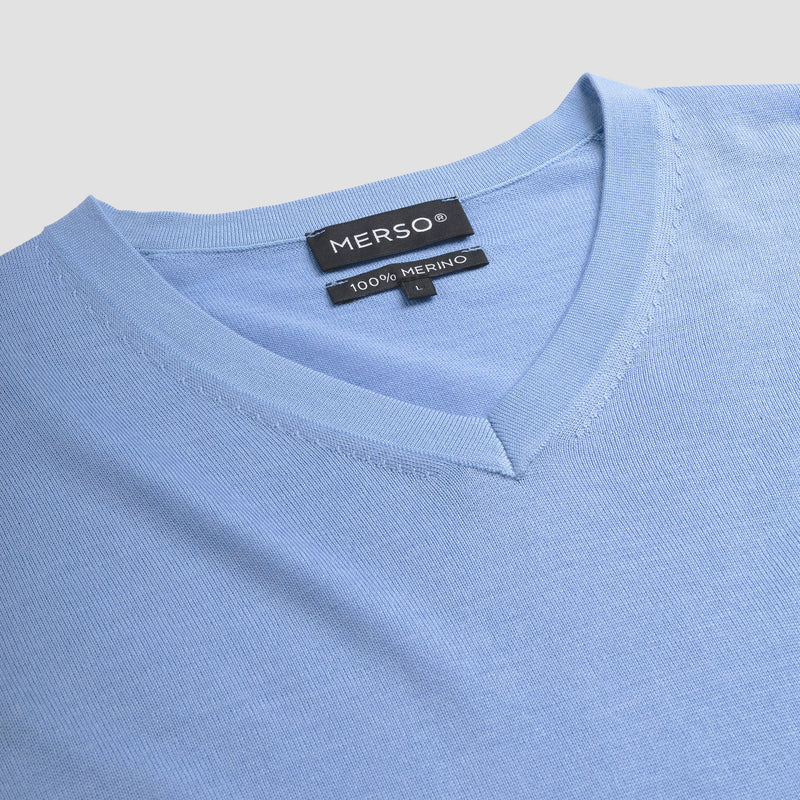 Pull V Neck 100% Merino - Amalfi Blue