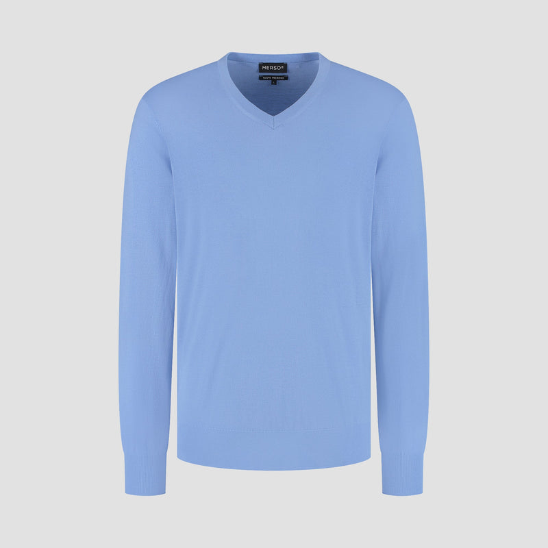 Pull V Neck 100% Merino - Amalfi Blue