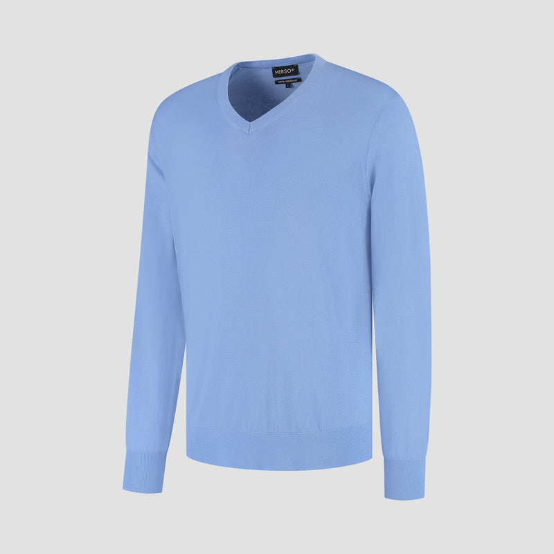 Pull V Neck 100% Merino - Amalfi Blue