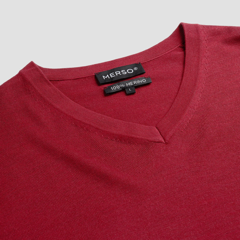 Pull V Neck 100% Merino - Ember Red