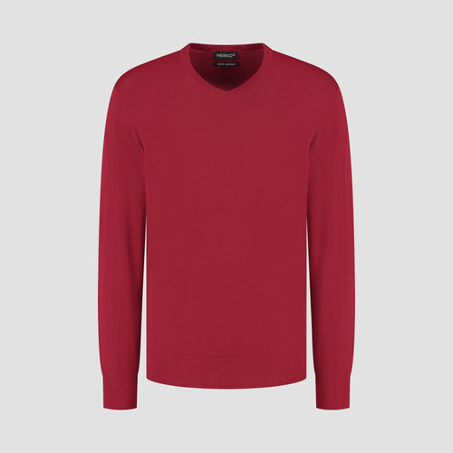 Pull V Neck 100% Merino - Ember Red