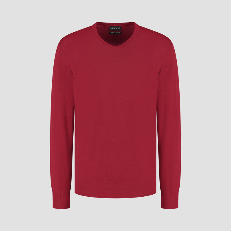 Pull V Neck 100% Merino - Ember Red