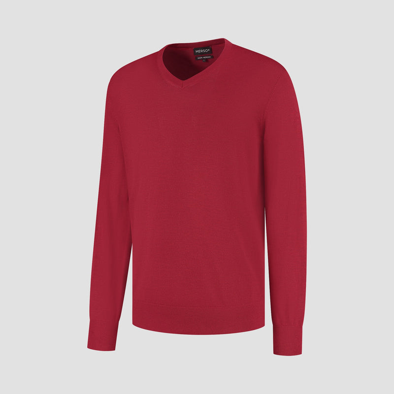 Pull V Neck 100% Merino - Ember Red
