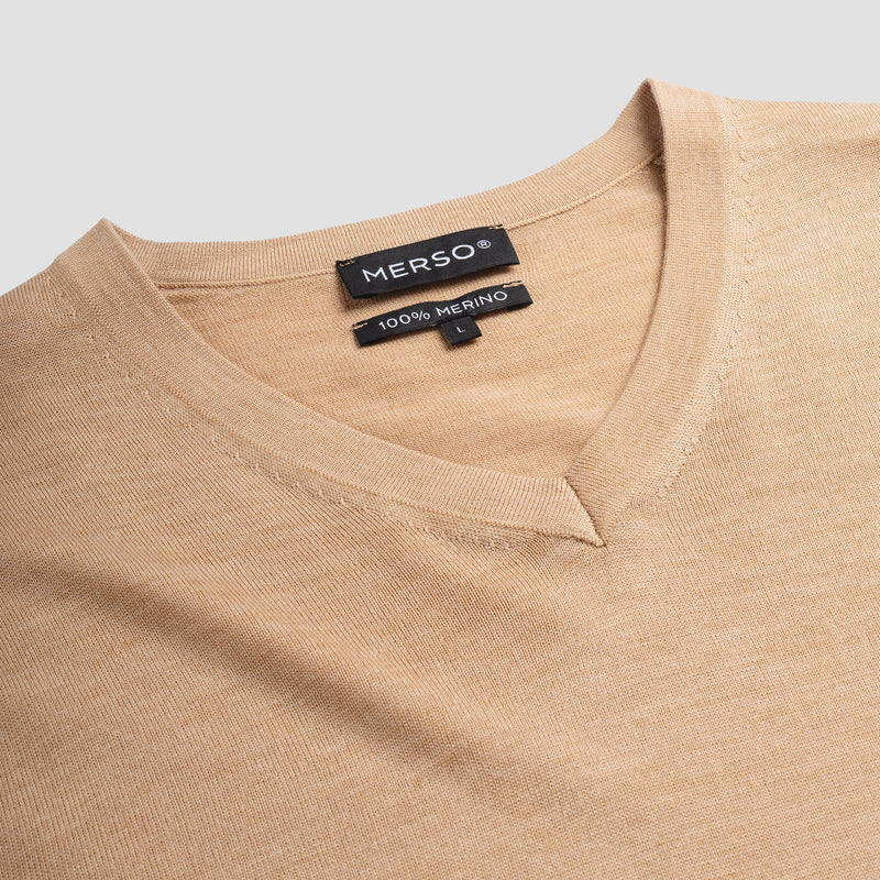 Pull V Neck 100% Merino - Sahara Sand