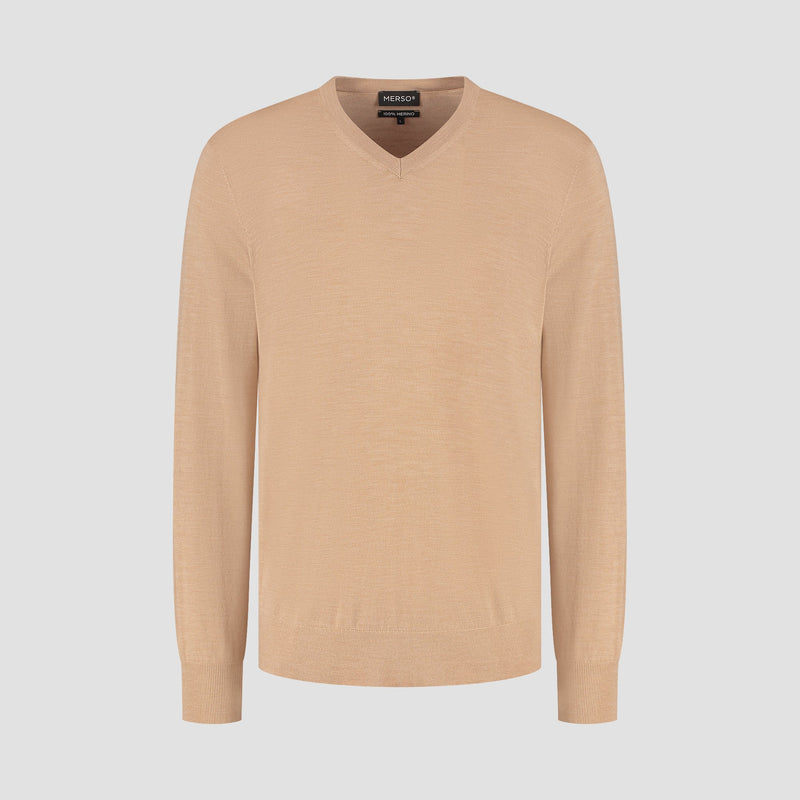 Pull V Neck 100% Merino - Sahara Sand