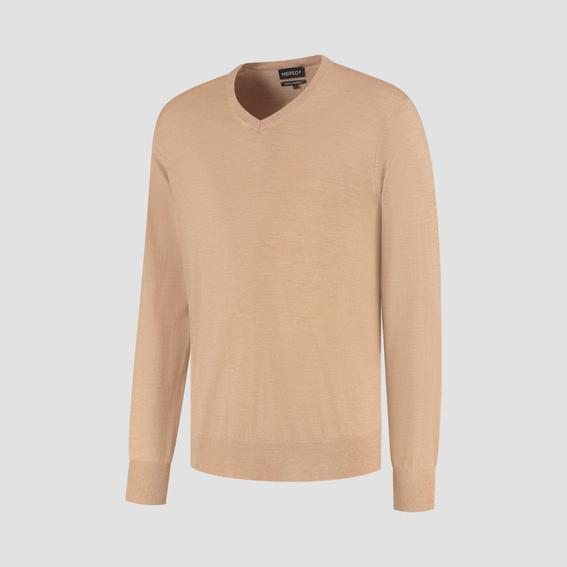 Pull V Neck 100% Merino - Sahara Sand