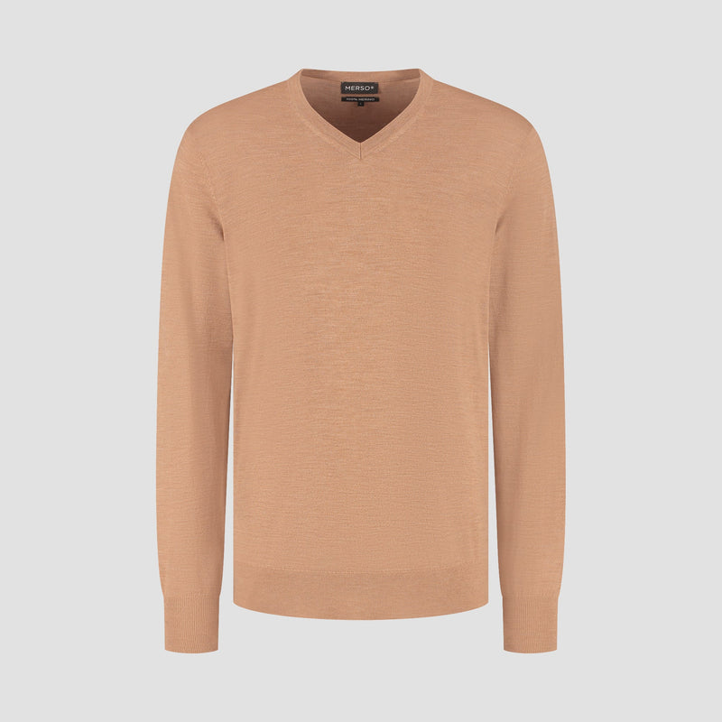 Pull V Neck 100% Merino - Tuscan Camel
