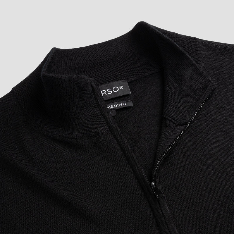 Pull Zip Neck 100% Merino - Basalt Black
