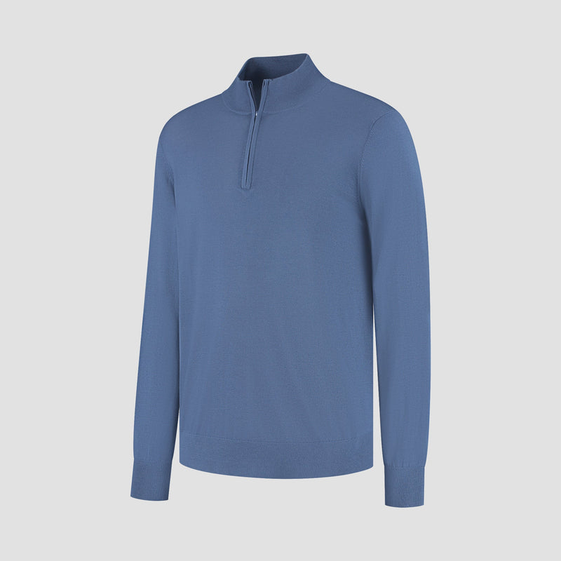 Pull Zip Up 100% Merino - Pacific Blue