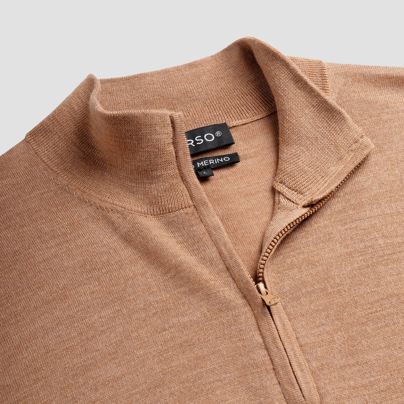 Pull Zip Up 100% Merino  - Tuscan Camel