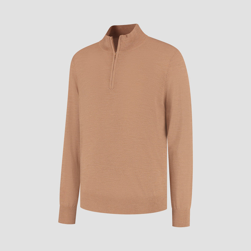 Pull Zip Up 100% Merino  - Tuscan Camel