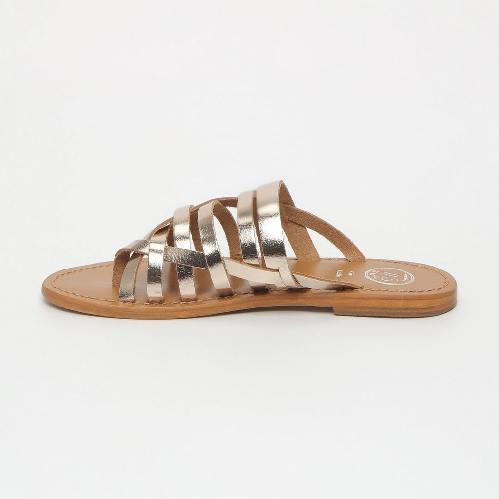 White Sun - Foners Toe-Post Mules - Gold - Women