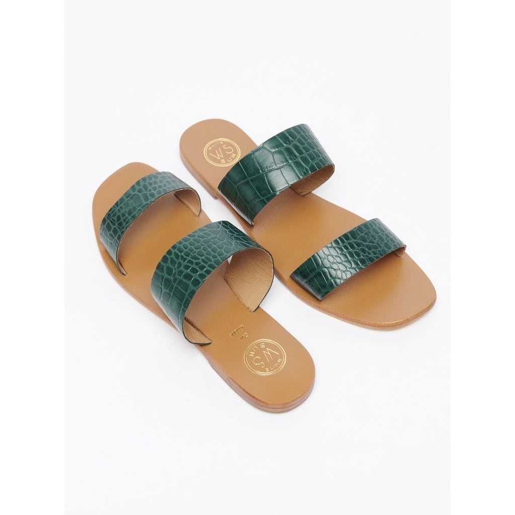 White Sun - Mules Afaitu - Croco Vert - Femme