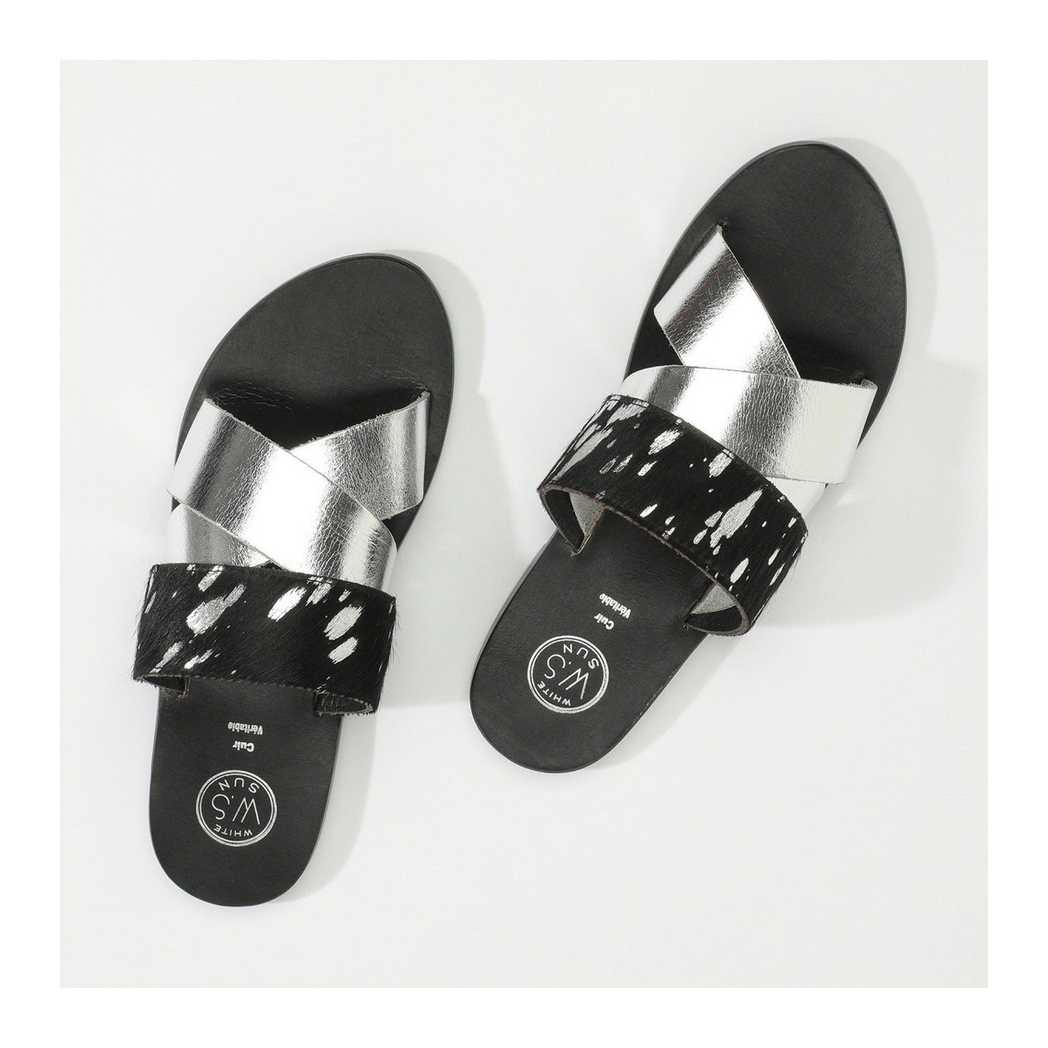 White Sun - Mules Chleo - Plateado, Negro y Pan de Plata - Mujer