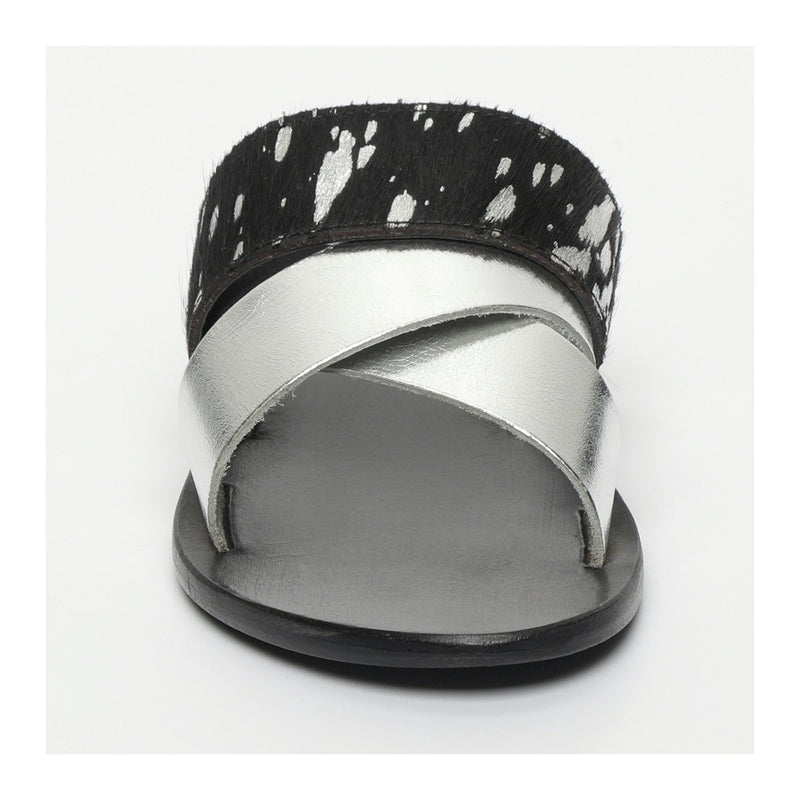 White Sun - Mules Chleo - Argent, Noir Et Feuille D'Argent - Femme
