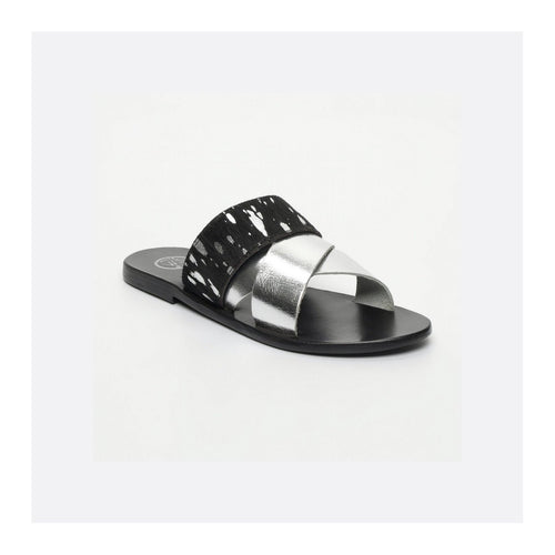White Sun - Chleo Mules - Silver, Black And Silver Leaf - Women