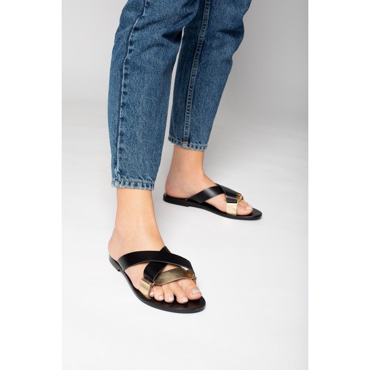 White Sun - Elly Mules - Dark Gold and Black - Women