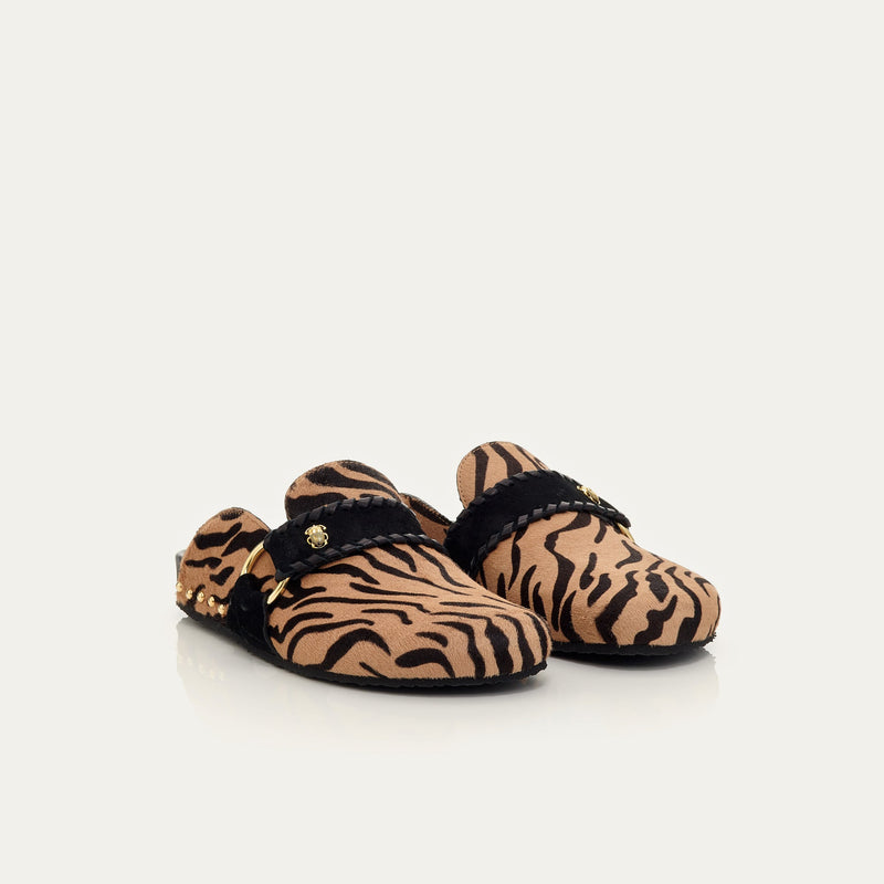 Mules Tora de piel georgette estampada