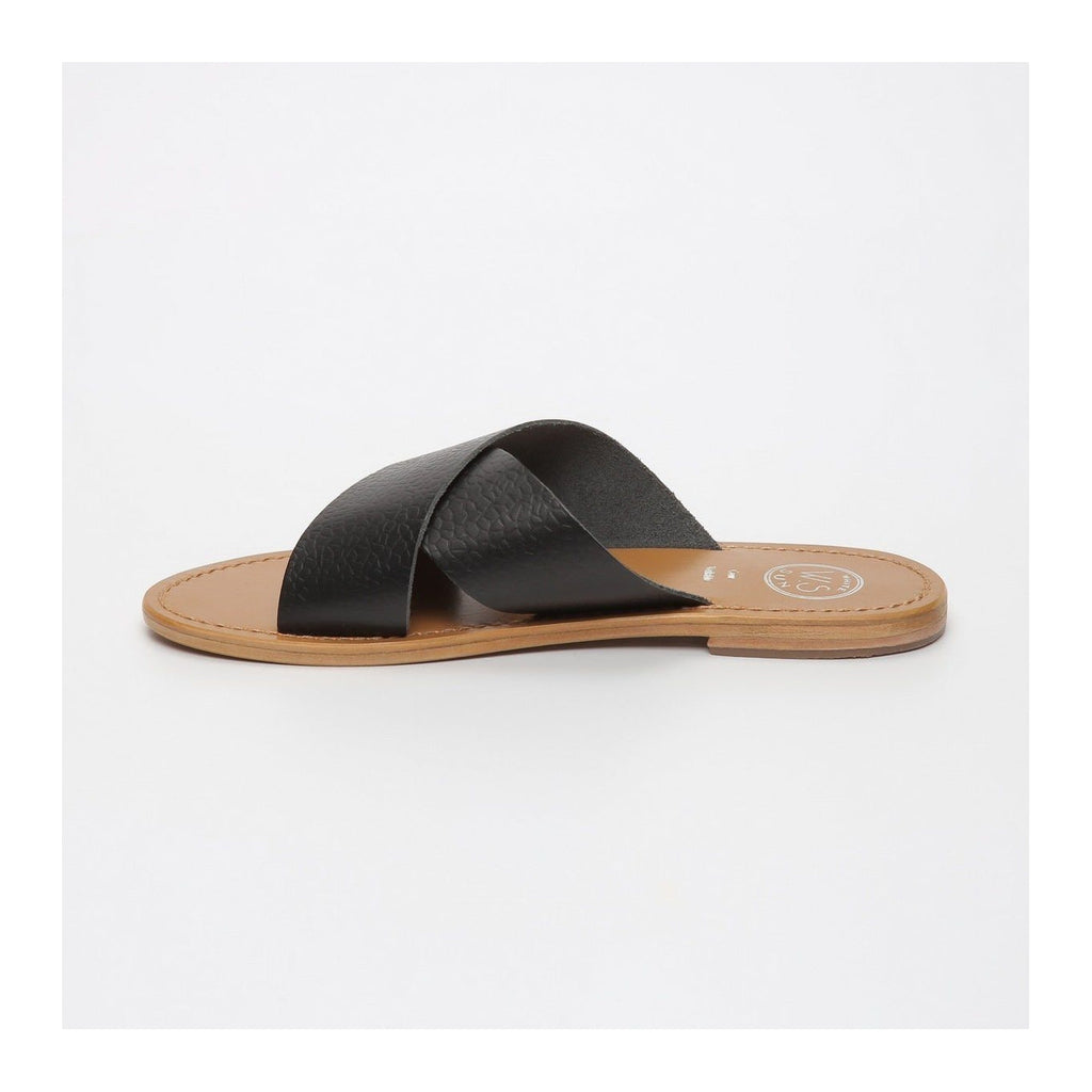 White Sun - Lanruen Mules - Black Buff Emboss Printed Leather - Black
