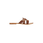 White Sun - Noham Mules - Tan Croco Print Goat - Camel Croco