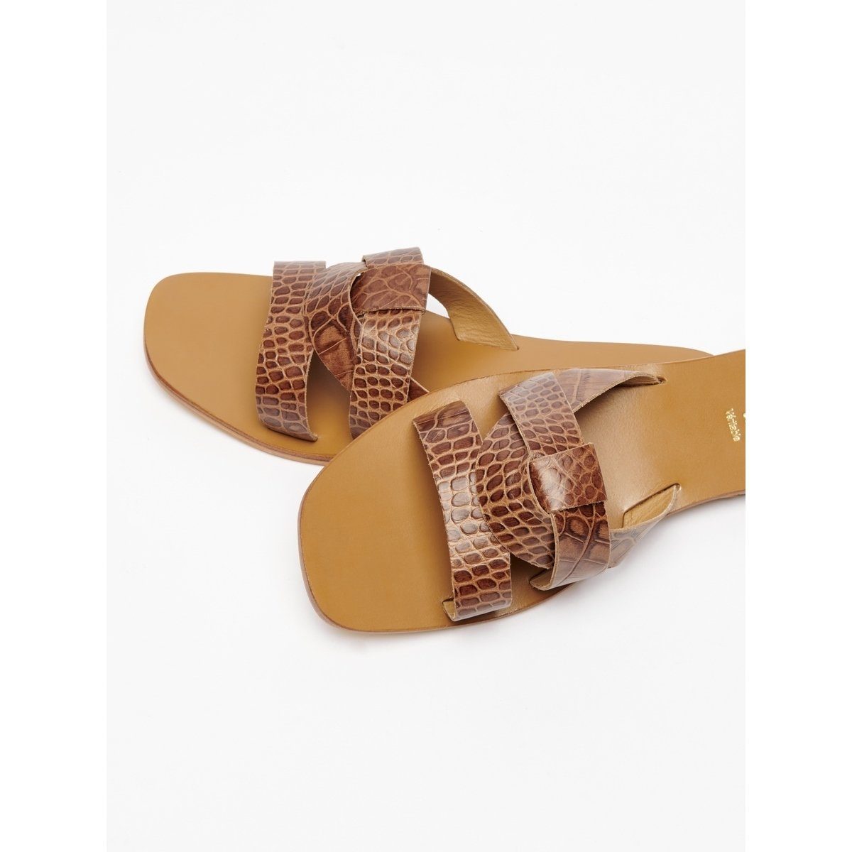 White Sun - Noham Mules - Tan Croco Print Goat - Camel Croco