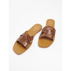 White Sun - Noham Mules - Tan Croco Print Goat - Camel Croco