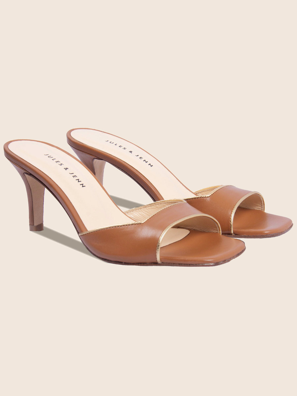 Mules Talon Fin Cuir Camel - Femme