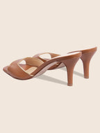 Mules Talon Fin Cuir Camel - Femme