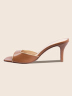 Mules Talon Fin Cuir Camel - Femme