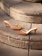Mules Talon Fin Cuir Camel - Femme