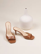 Mules Talon Fin Cuir Camel - Femme
