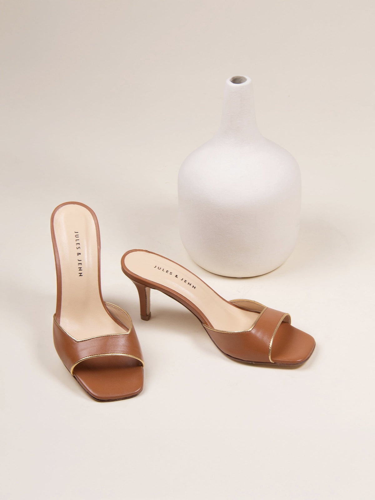 Mules Talon Fin Cuir Camel - Femme