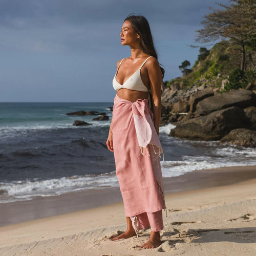 Fouta nido de abeja - Rosa Polvo