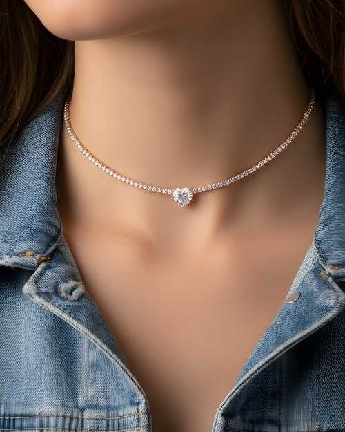 White Heart Tennis Choker - Pink