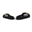 Naria Black Comfort Slide sandals with a stylish gold strap, offering casual elegance and comfort.