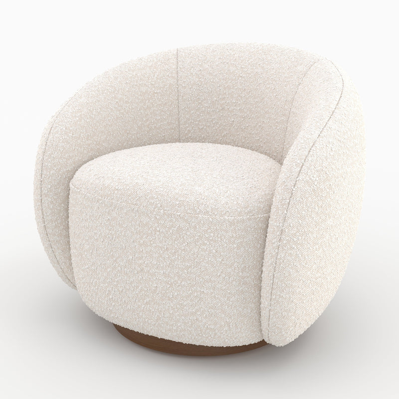 Fauteuil pivotant Naya en tissu bouclé blanc
