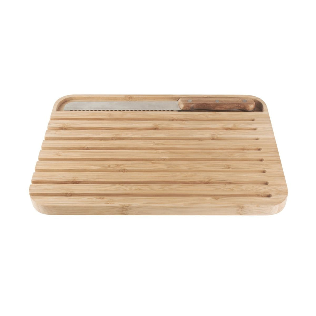 Set Tagliere E Coltello Da Pane In Bambù E Acciaio Inox - Beige